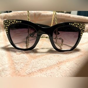 Black and Gold studded Cat eye Sunglasses